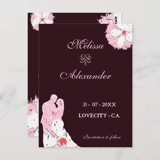 桜エレガントフローラ結婚式の日付を保存 ポストカード (正面/裏面)