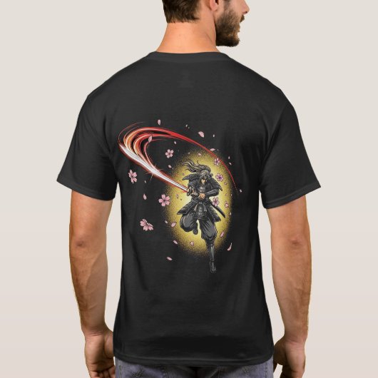 桜サムライ・ブレード | 両面エレガント Tシャツ (裏面)