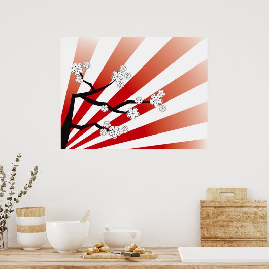 桜サンライズホワイトさくらんぼフラワーズゼン ポスター (キッチン)