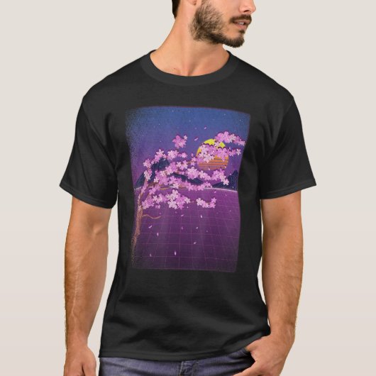 桜シンツウェーブジャパン夕焼け気化波さくらんぼブロ Tシャツ (正面)