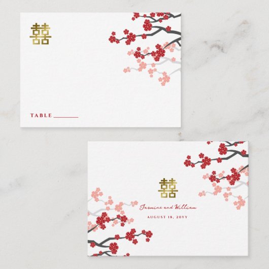 桜ダブル中国のハピ結婚ネス座席表 プレイスカード (正面/裏面)