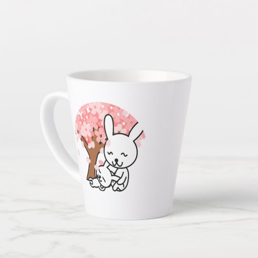 桜ツリーキュートかわいいバニーカップル カフェラテマグ (左アングル)