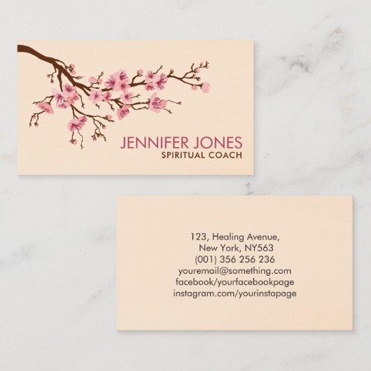 桜ツリー – さくらんぼブロッサム – 穏やかなピンクのパステル 名刺 (正面/裏面)