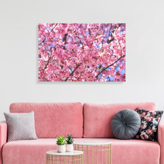 桜ピンクさくらんぼブロッサムスカイ キャンバスプリント