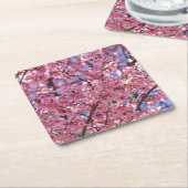 桜ピンクさくらんぼブロッサムスカイ スクエアペーパーコースター (アングル)