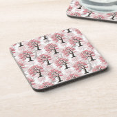 桜ピンクさくらんぼブロッサムツリーデザイン コースター (左側)
