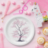 桜ピンクさくらんぼ花の木の水色 ペーパープレート (パーティー)