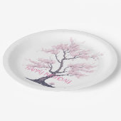桜ピンクさくらんぼ花の木の水色 ペーパープレート (アングル)