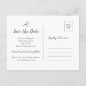 桜ピンクのさくらんぼ花の結婚式の日付を保存 案内ポストカード (裏面)