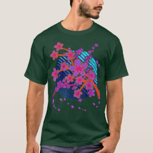 桜ピンクフラワージャパンVaporwave 90sアートさくらんぼ Tシャツ
