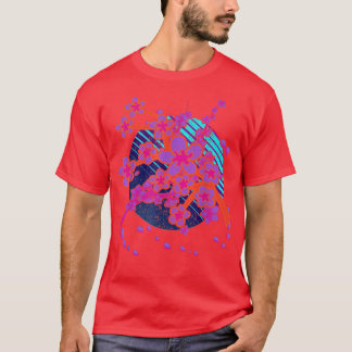 桜ピンクフラワージャパンVaporwave 90sアートさくらんぼ Tシャツ