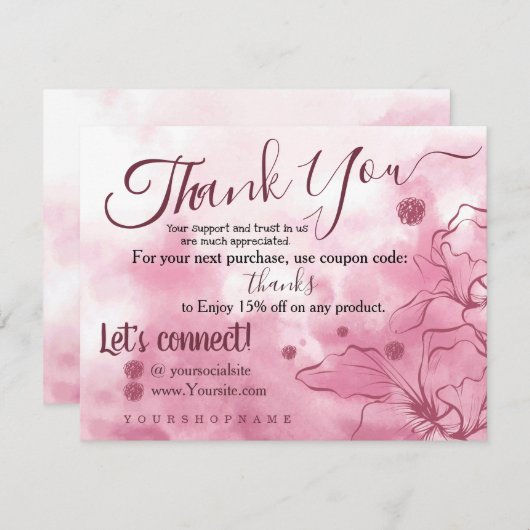 桜ピンク-ご注文いただきありがとうございます サンキューカード (正面/裏面)