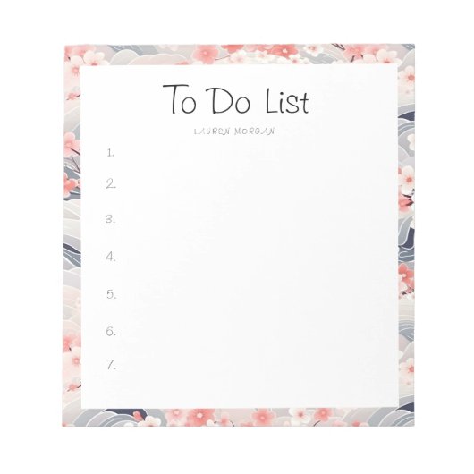 桜フローラネイビーウェーブのTo Doリスト ノートパッド (正面)