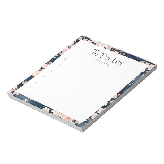 桜フローラネイビーウェーブのTo Doリスト ノートパッド (回転)