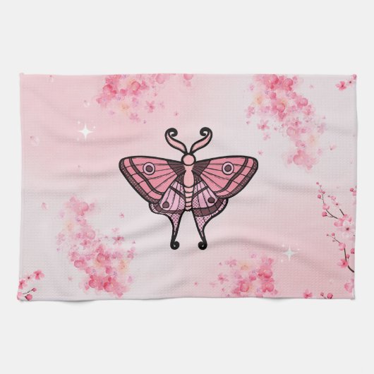 桜ブリス、ピンクモス、桜背景 キッチンタオル (横)