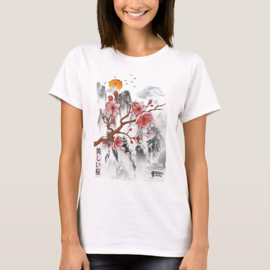 桜ブロッサムウィメンホワイト Tシャツ (正面)