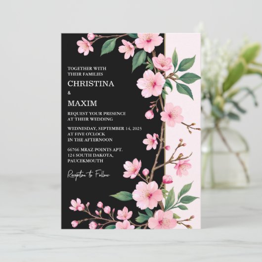 桜ブロッサム日本のガーデンダーク結婚ズ 招待状 (スタンド正面)