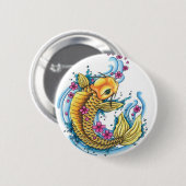 桜ボタンを持つコイ 缶バッジ (正面&裏面)