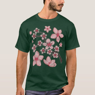 桜ラッ日本のクピンク花かわいらしさくらんぼBl Tシャツ