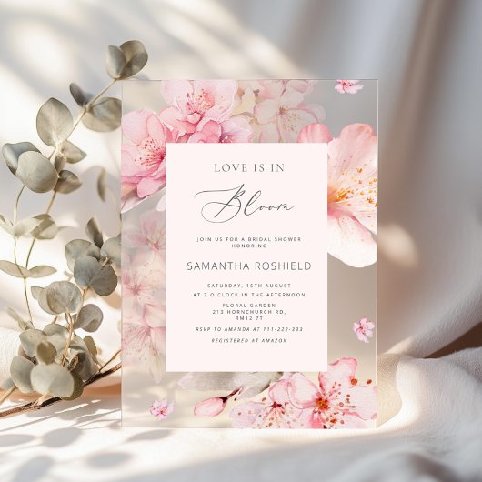 桜ラブは開花ブライダルシャワー アクリル招待状