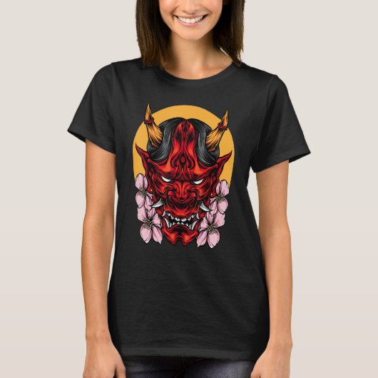 桜付き魔鬼マスク Tシャツ (正面)
