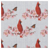 桜及び（鳥）ショウジョウコウカンチョウ ファブリック (クローズアップ)