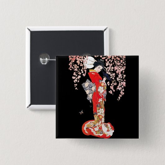 桜夜のアジア女性 缶バッジ (正面&裏面)