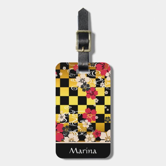 桜市松模様に模様 ラゲッジタグ (正面縦)