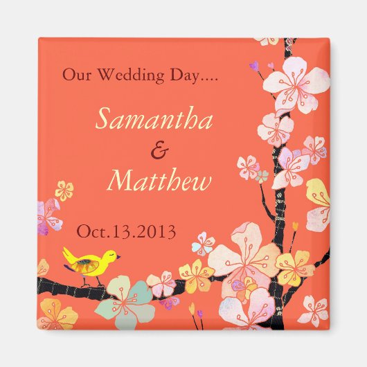 桜日付の保存結婚式招待状 マグネット (正面)