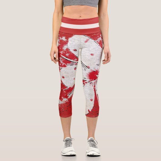 桜日本さくらんぼ花アジアフローラプリント カプリレギンス (正面)