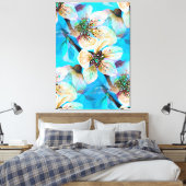 桜日本のさくらんぼツリーフラワーズインアクアブルー キャンバスプリント (インサイチュ (寝室))