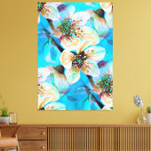 桜日本のさくらんぼツリーフラワーズインアクアブルー キャンバスプリント (インサイチュ (リビング))