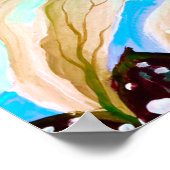 桜日本のさくらんぼツリーフラワーズインアクアブルー ポスター (角)