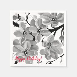 桜日本のさくらんぼツリーブラックアンドホワイト スタンダードカクテルナプキン