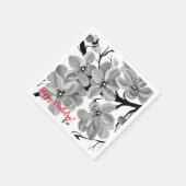 桜日本のさくらんぼツリーブラックアンドホワイト スタンダードカクテルナプキン (角)