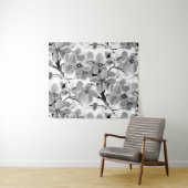 桜日本のさくらんぼツリーブラックアンドホワイト タペストリー (インサイチュ(横))