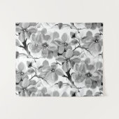 桜日本のさくらんぼツリーブラックアンドホワイト タペストリー (正面(横))