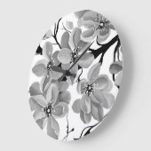 桜日本のさくらんぼツリー(白黒)  ラージ壁時計 (傾斜)