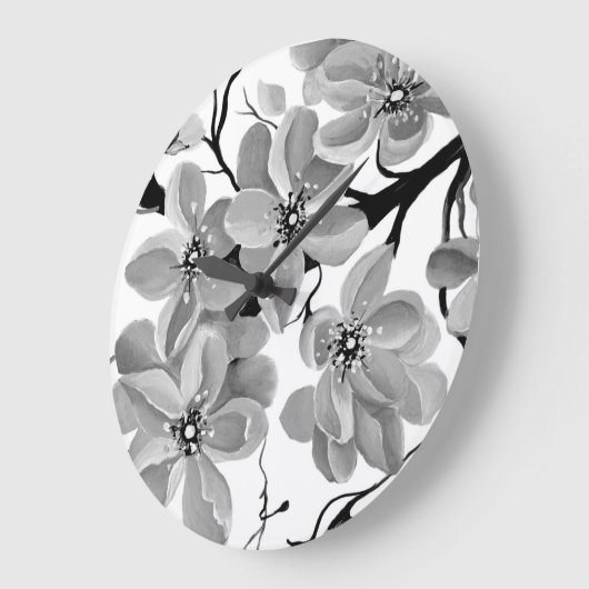 桜日本のさくらんぼツリー(白黒) ラージ壁時計 (傾斜)
