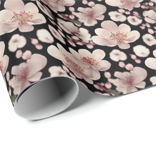 桜日本のさくらんぼピンクとブラック ラッピングペーパー (ロールコーナー)