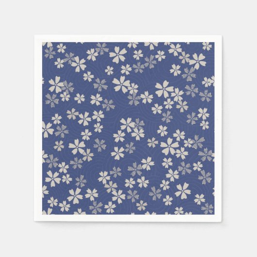 桜日本のさくらんぼブルーホワイト スタンダードカクテルナプキン (正面)