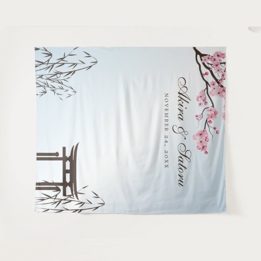 桜日本のさくらんぼブロッサムアジア写真の背景 タペストリー (正面(横))