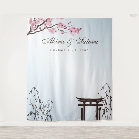 桜日本のさくらんぼブロッサムアジア写真の背景 タペストリー (正面)