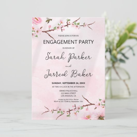 桜日本のさくらんぼブロッサムアジア婚約 招待状 (スタンド正面)