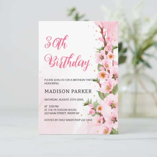 桜日本のさくらんぼブロッサムアジア誕生日 招待状 (スタンド正面)