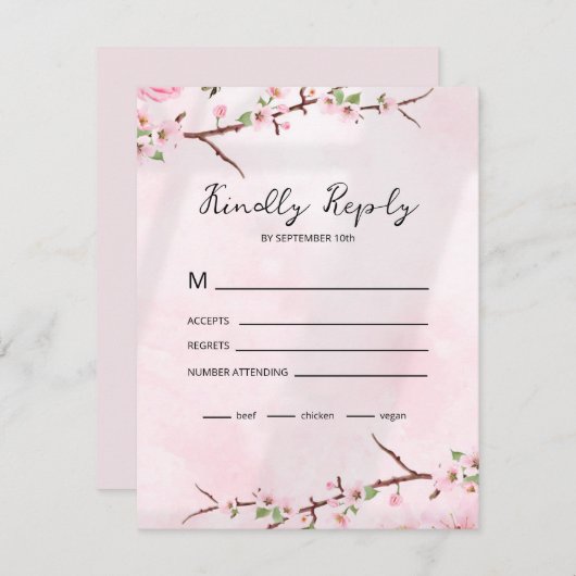 桜日本のさくらんぼブロッサムアジア 出欠カード (正面/裏面)