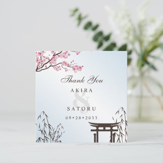 桜日本のさくらんぼブロッサム結婚アジア サンキューカード (スタンド正面)