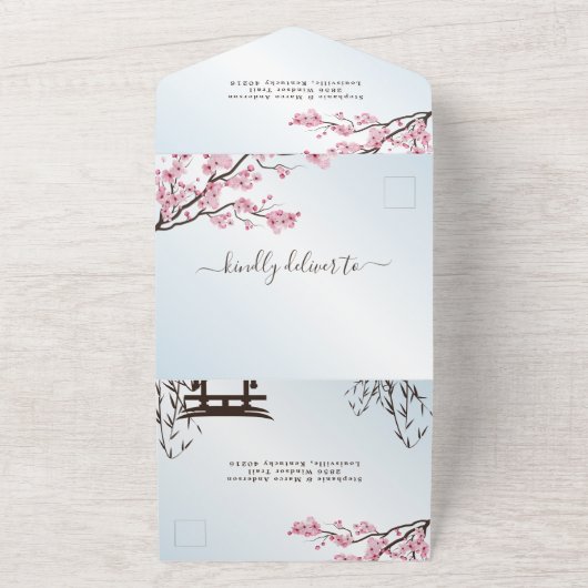 桜日本のさくらんぼブロッサム結婚アジアAll I オールインワン招待状 (外側)