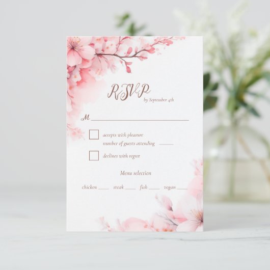 桜日本のさくらんぼブロッサム結婚フローラ 出欠カード (スタンド正面)