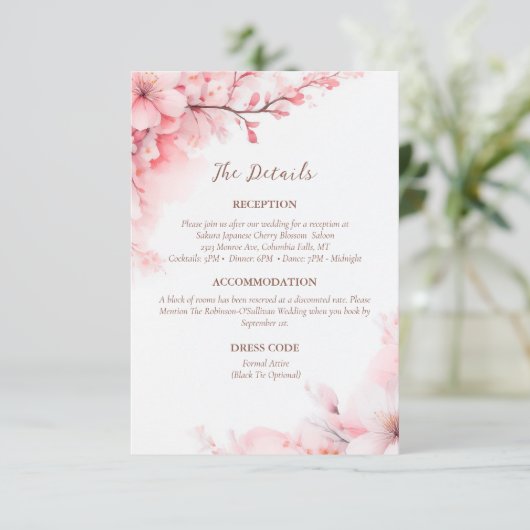 桜日本のさくらんぼブロッサム結婚詳細 エンクロージャーカード (スタンド正面)